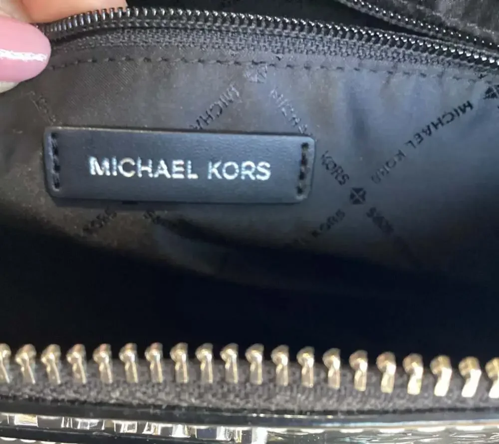 Michael Kors Ciara Zip Top Silver Mirror Embossed Tote with Matching Wristlet